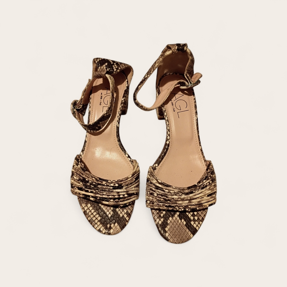 AGL Snakeskin Patterned Sandals - Tan and Brown